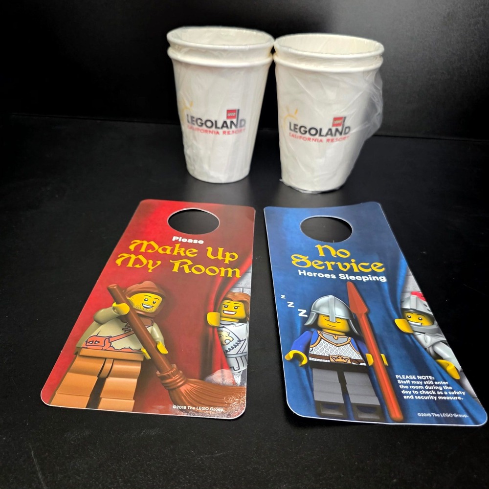 LEGOLAND Hotel Amenities Set Multicolor Door Hangers Paper Cups Lego Figurines
